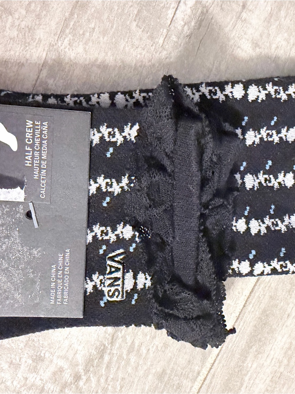 Vans woman's Half Crew Socks in Black and White with lace trim